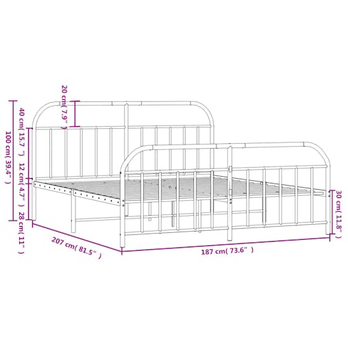 NNEVL Metal Bed Frame with Headboard and Footboard Black 183x203 cm King