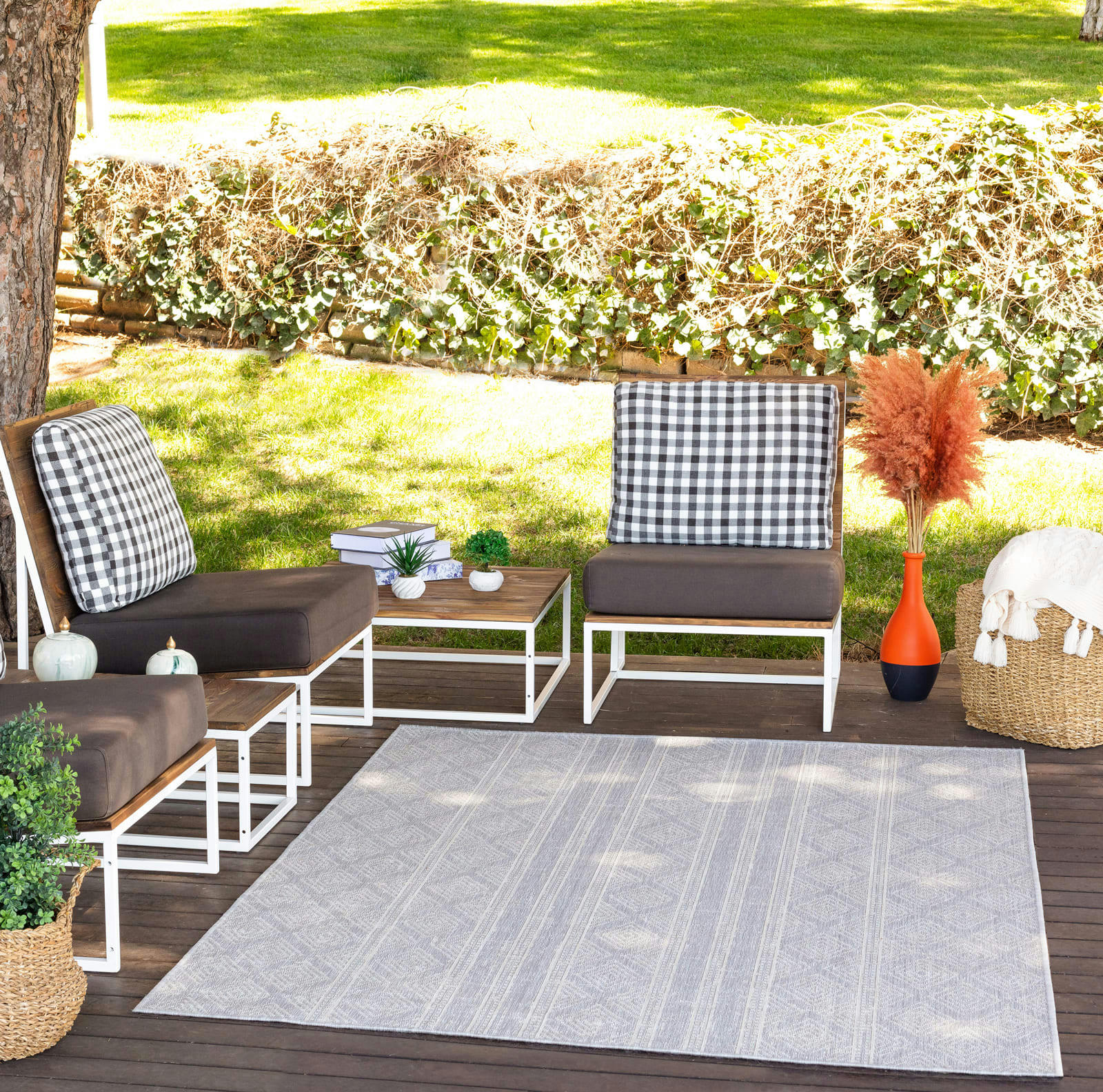 MADIE - Tapis d'Extérieur/Intérieur Gris/Ivoire 160x213