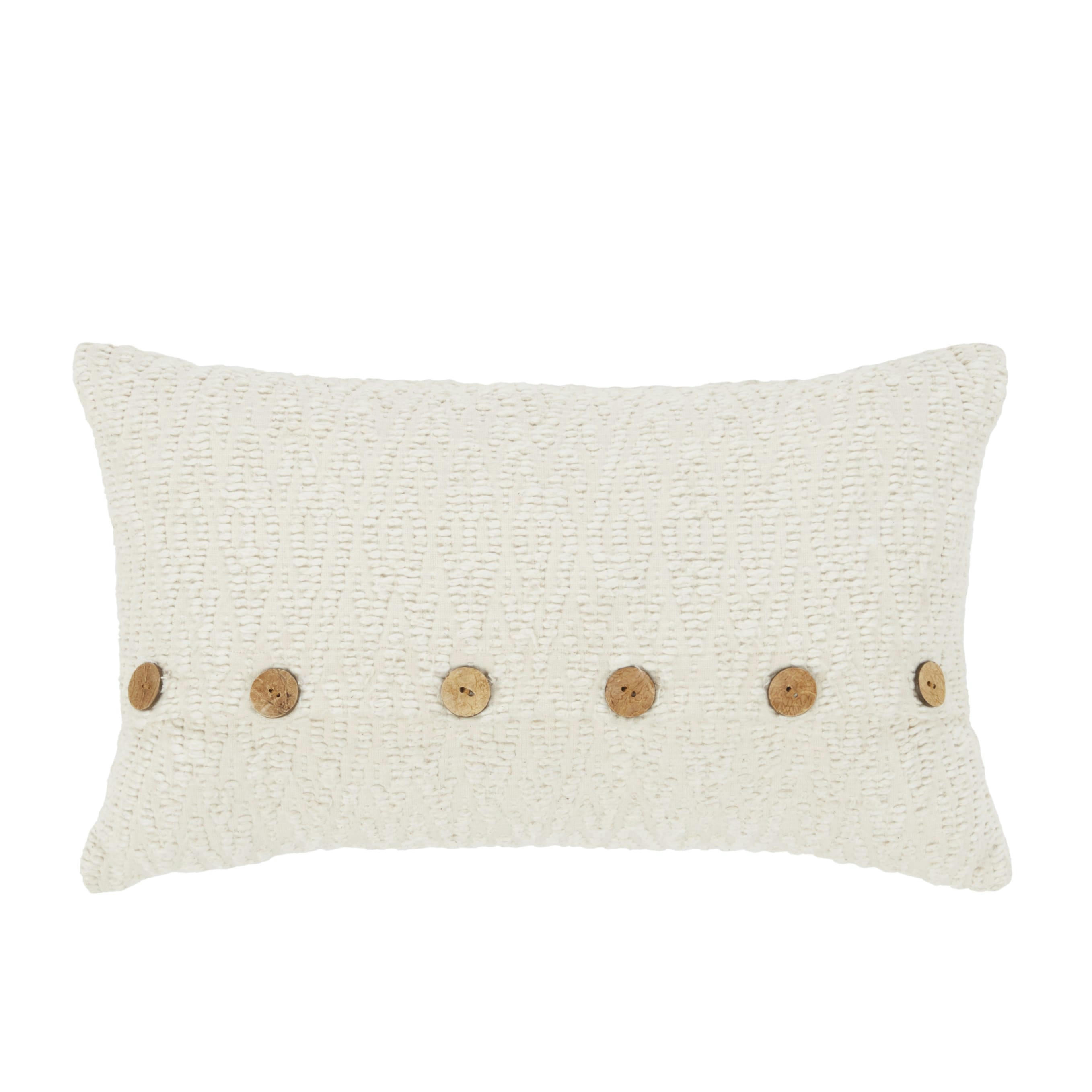 JODAR - Coussin en coton biologique tissé jacquard écru boutons en noix de coco 50x30