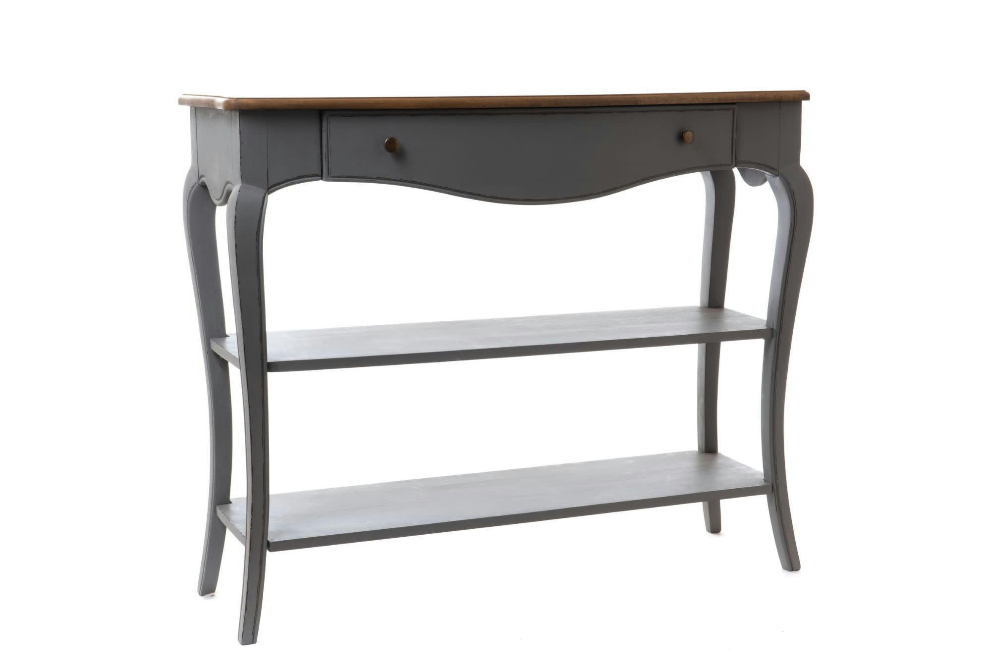 BETSY - Console baroque bois gris 1 tiroir 2 tablettes L110