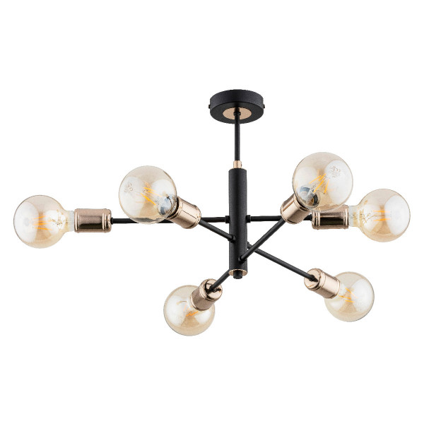 Lampa sufitowa czarno-złota ORIS 6xE27x15W wym: 33,5x47,5x47,5 cm Alfa