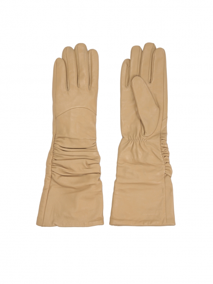 Long luxury leather gloves for women's coat