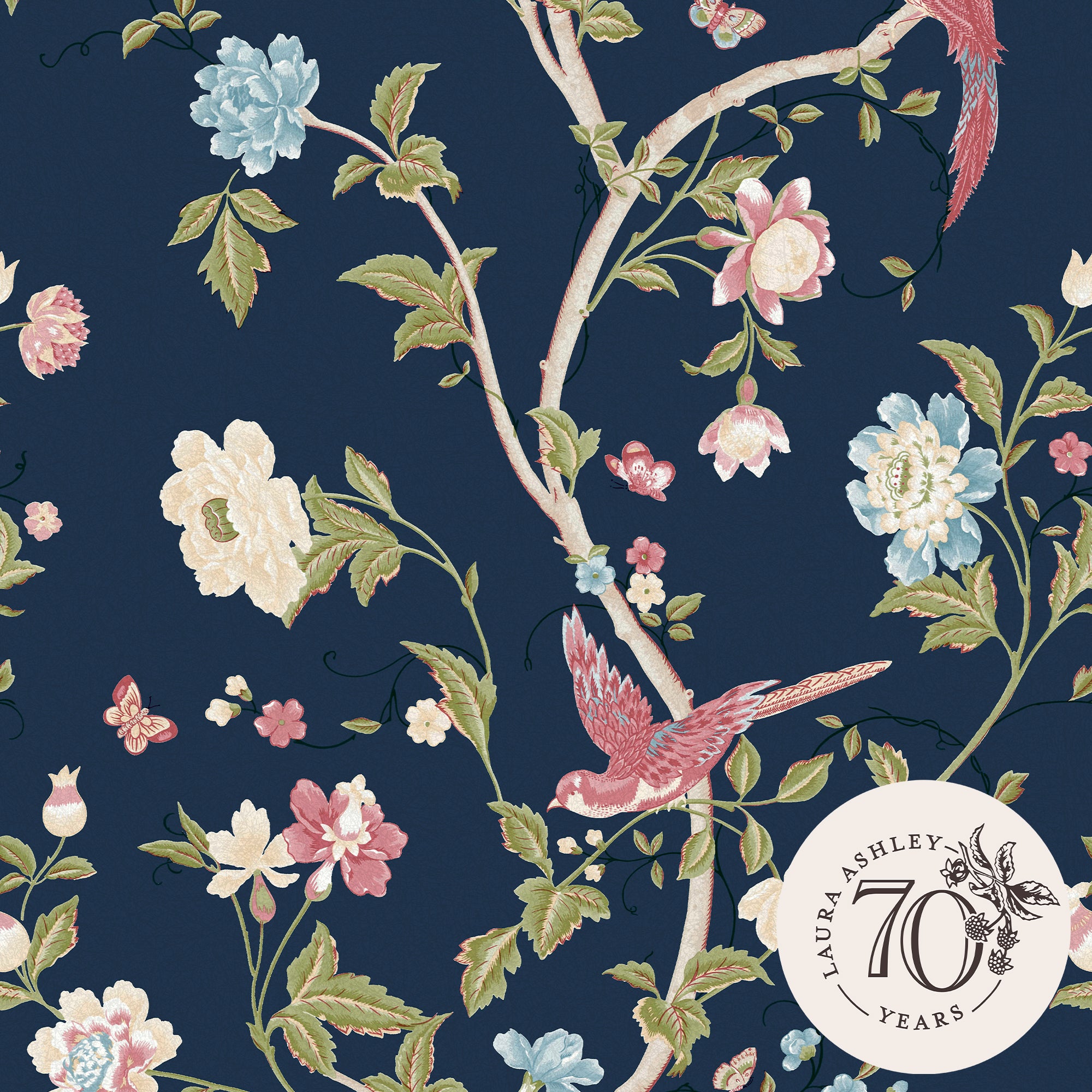 Laura Ashley Vliesbehang - Summer Palace Midnight Blue - Blauw 10mx52cm