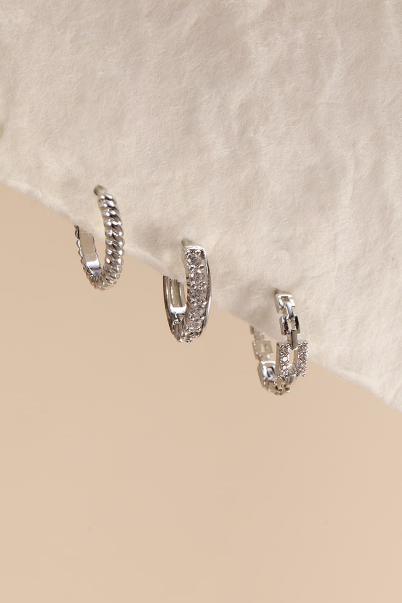 Isabel Mini Silver Huggie Earring Set