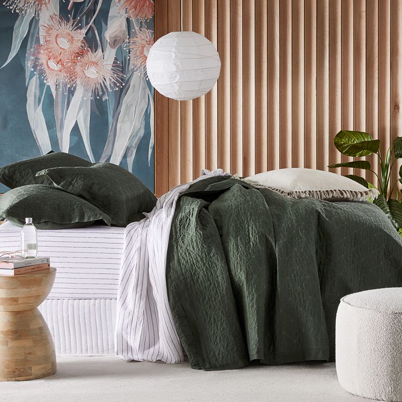 Vintage Washed Linen Thyme Quilted Pillowcase