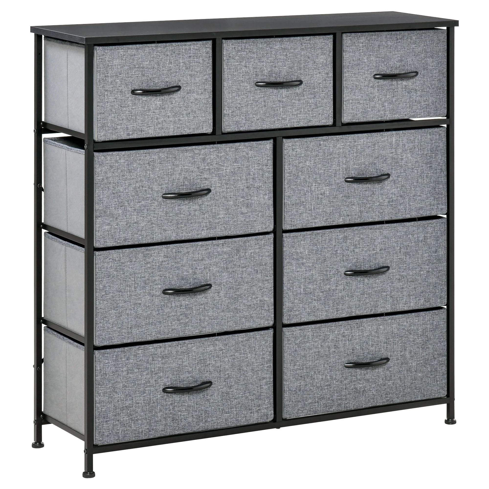 HOMCOM 9 Drawers Storage Chest Dresser Organizer Unit w/ Steel Frame, Wood Top, Easy Pull Fabric Bins, for Bedroom, Hallway