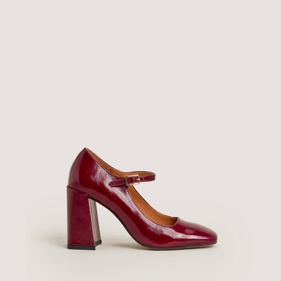 Babies à talons et bouts carrésen cuir brillant bordeaux | VALERIA