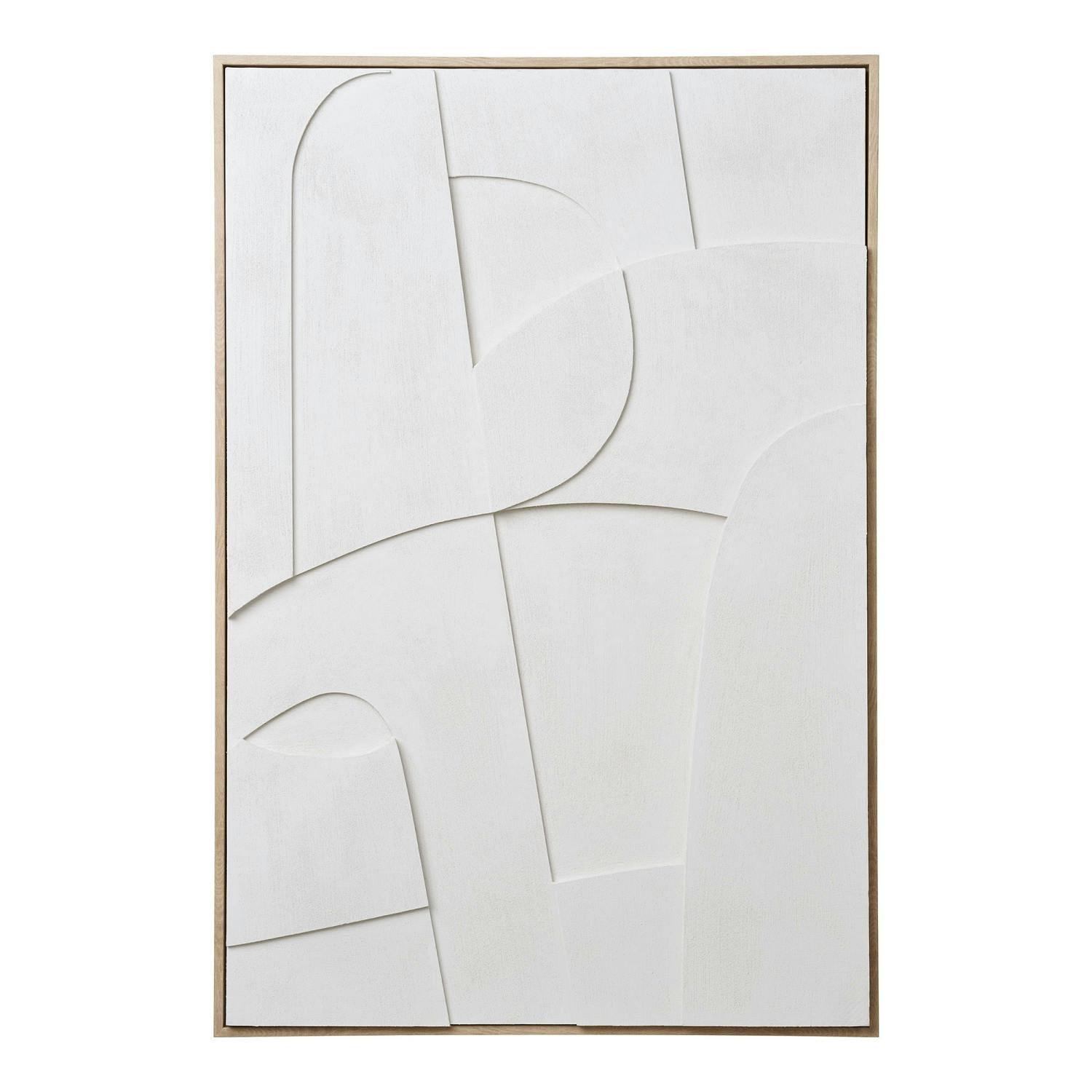 Tableau abstrait blanc courbes avec cadre 60x90 cm