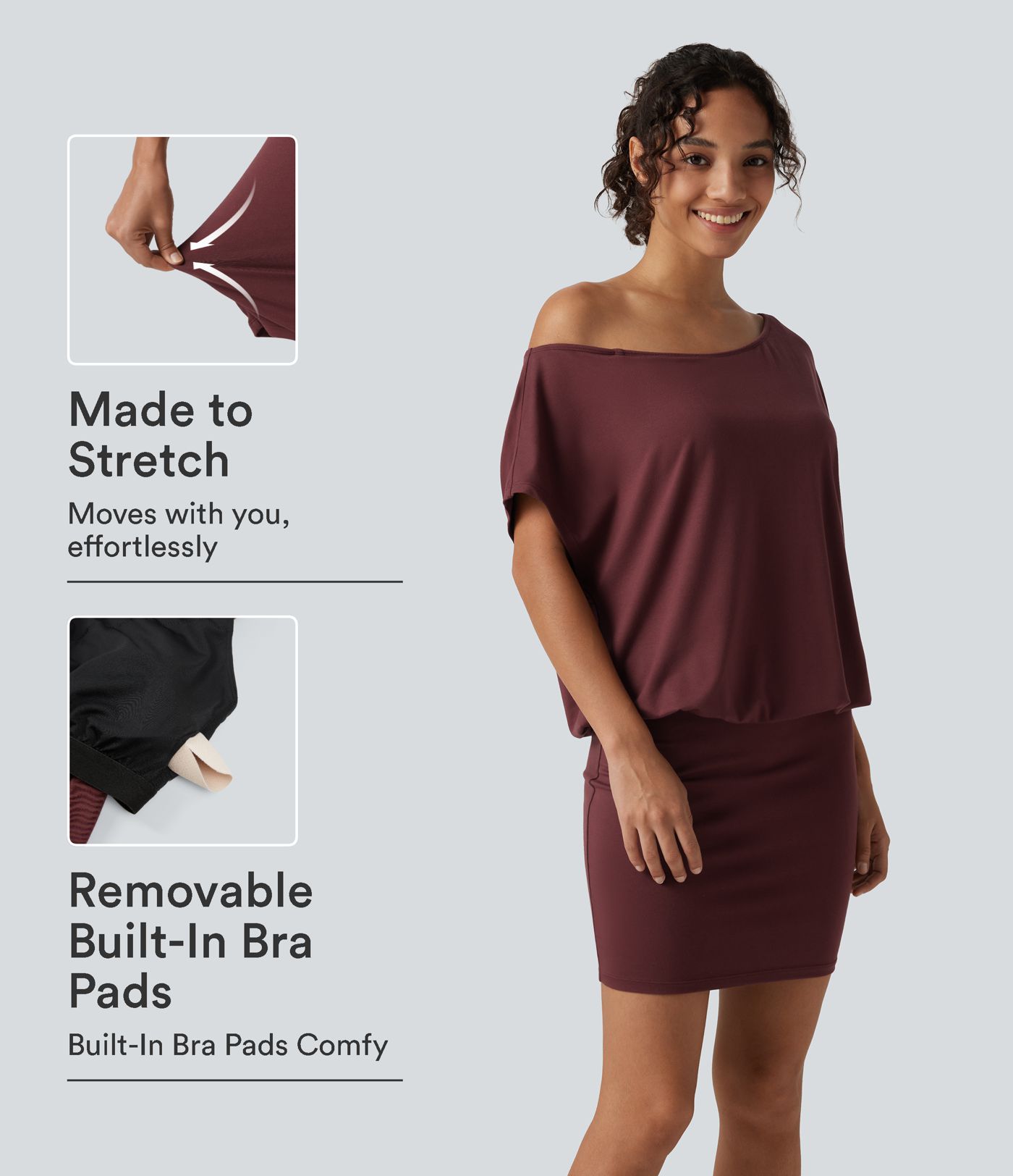Robe mini moulante asymétrique une épaule à manches courtes avec coussinets amovibles