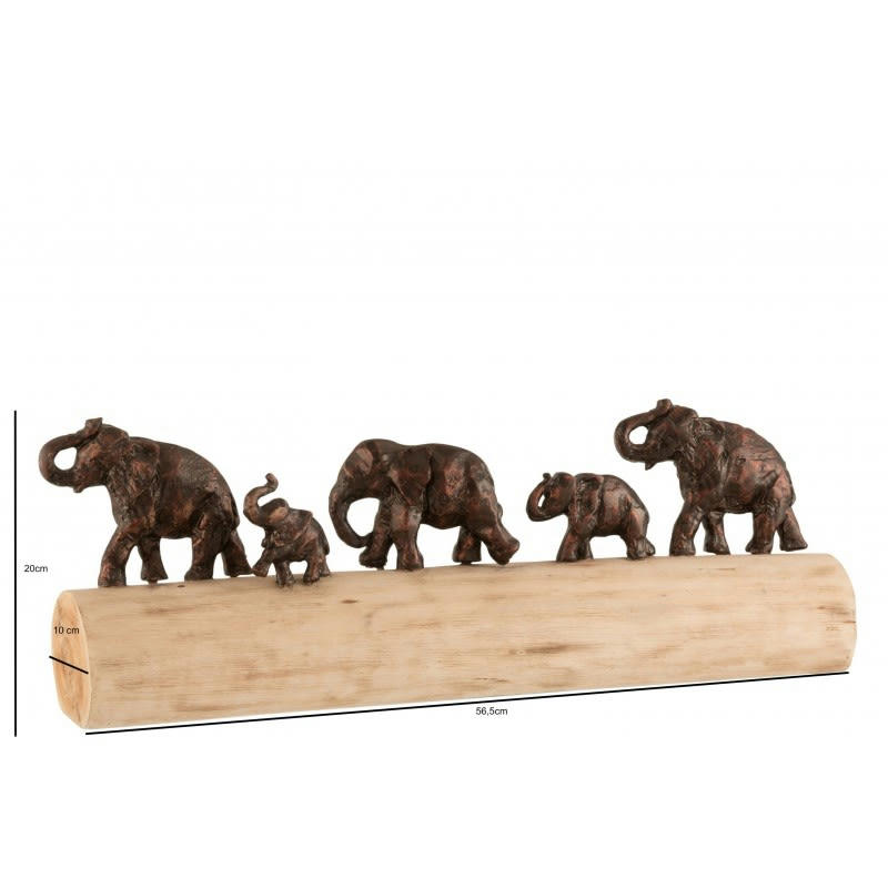 MANGUIER - Éléphants en rang bois de manguier et alu bronze L59cm