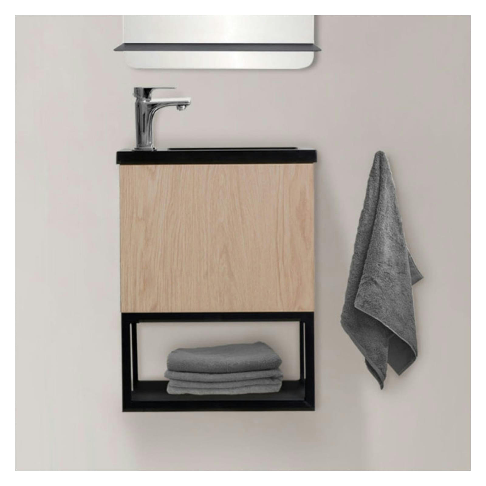 NOVA - Meuble lave-mains  décor chêne suspendu avec robinet chromé