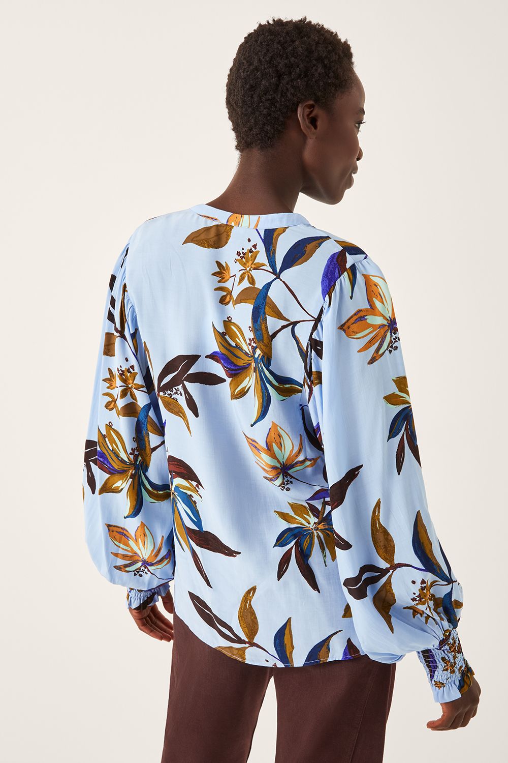 Monsoon Sonya Floral Print Blouson Blouse Blue