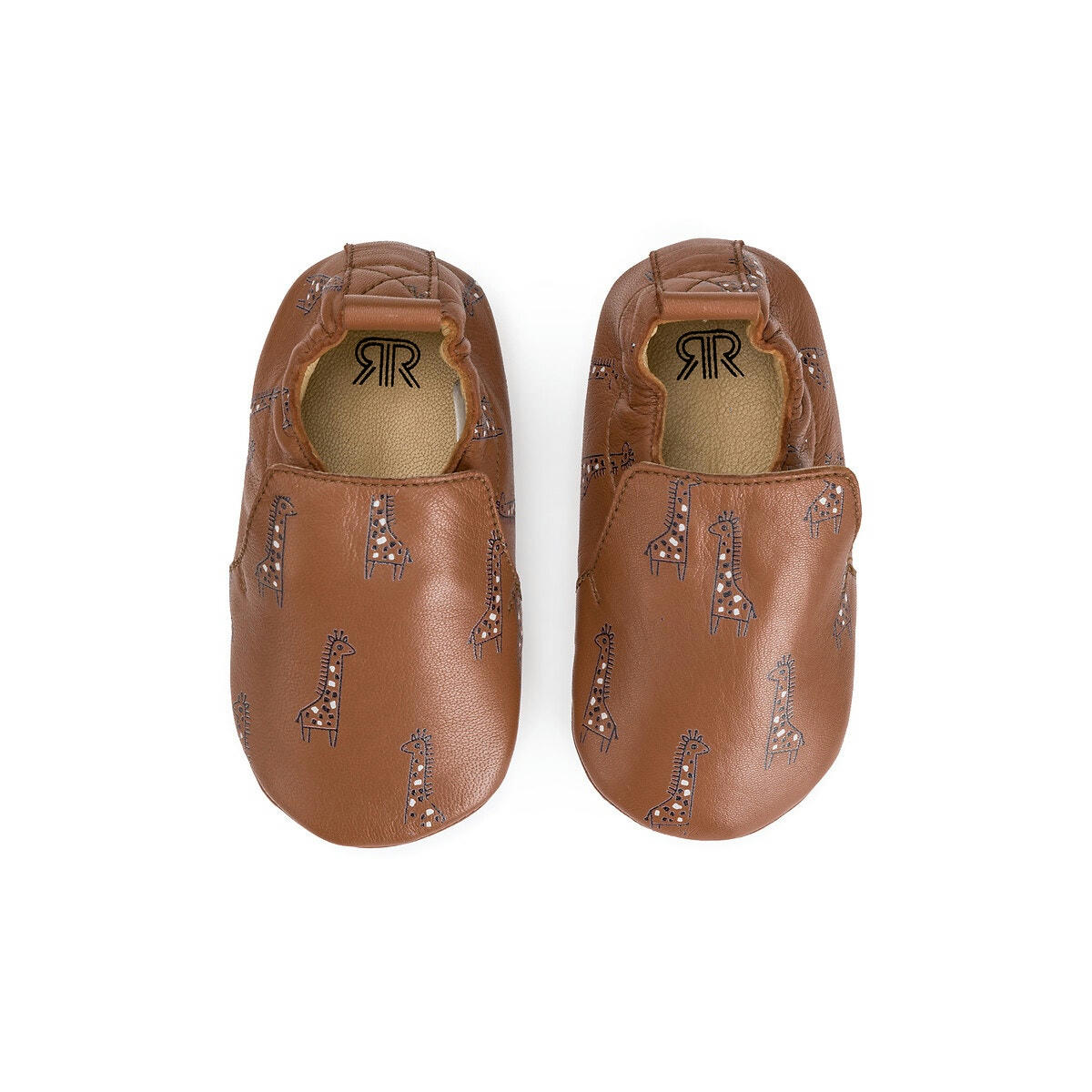 Chaussons cuir à enfiler motif girafes