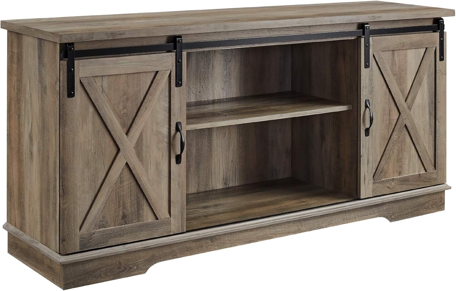 Walker Edison Richmond Modern Farmhouse Sliding Barn Door TV Stand for TVs up to 65 Inches, 58 Inch, Grey Wash