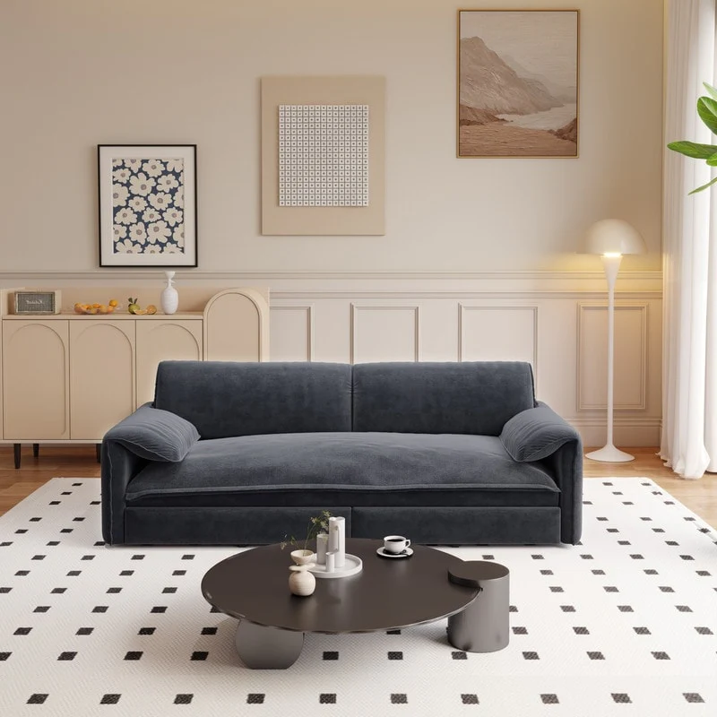 66 Queen Pull Out Sofa Bed, 3-in-1 Convertible Sleeper Sofa with Side Storage