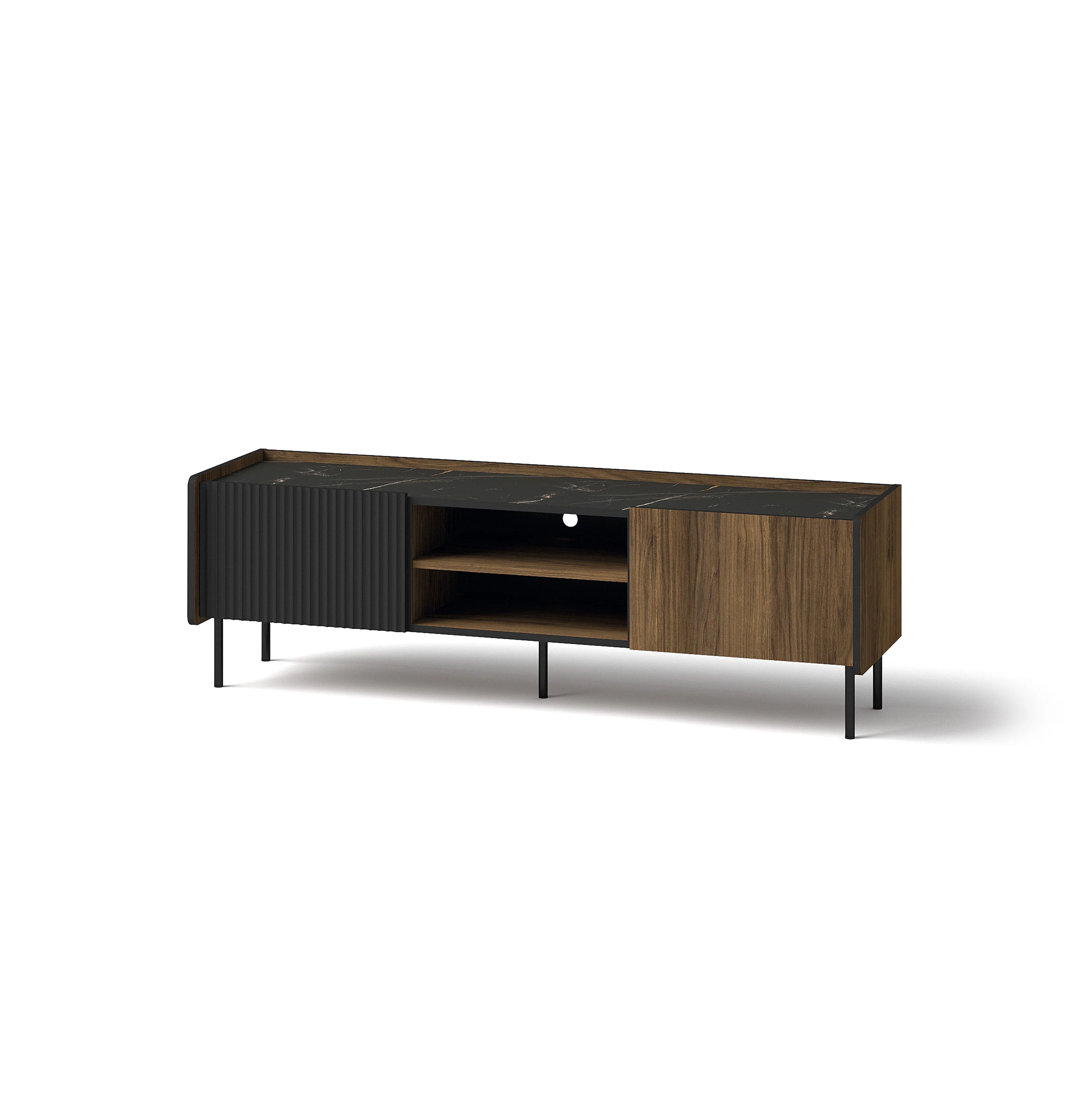 RTV 150cm dwudrzwiowa ryflowana PRESTIGO Czarna / Orzech