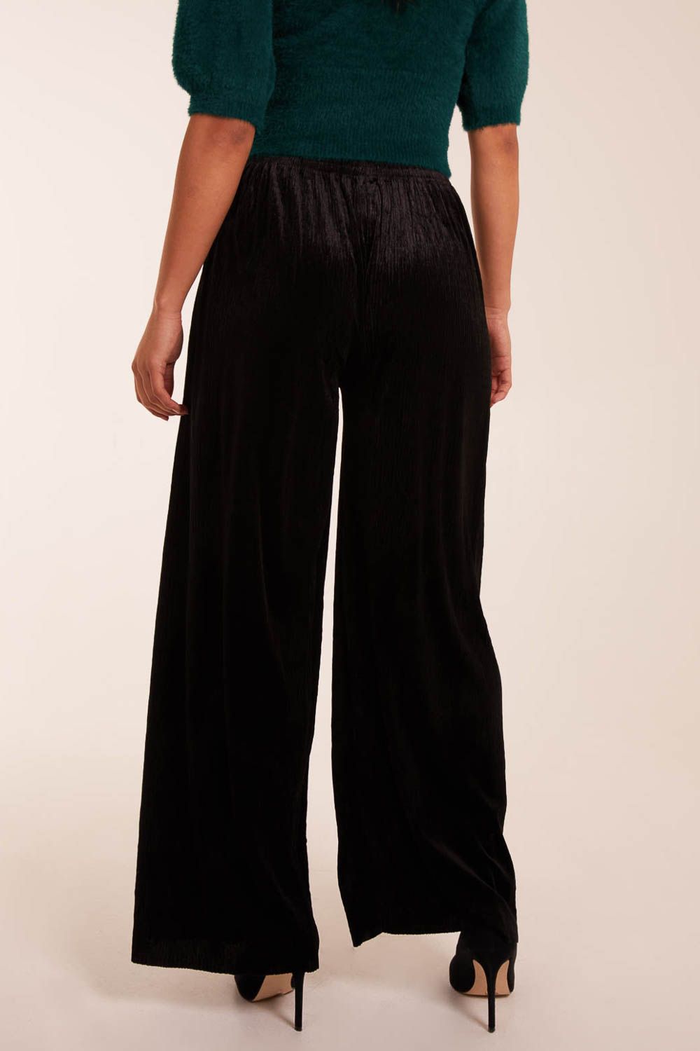 Blue Vanilla Wide Leg Textured Velour Trouser