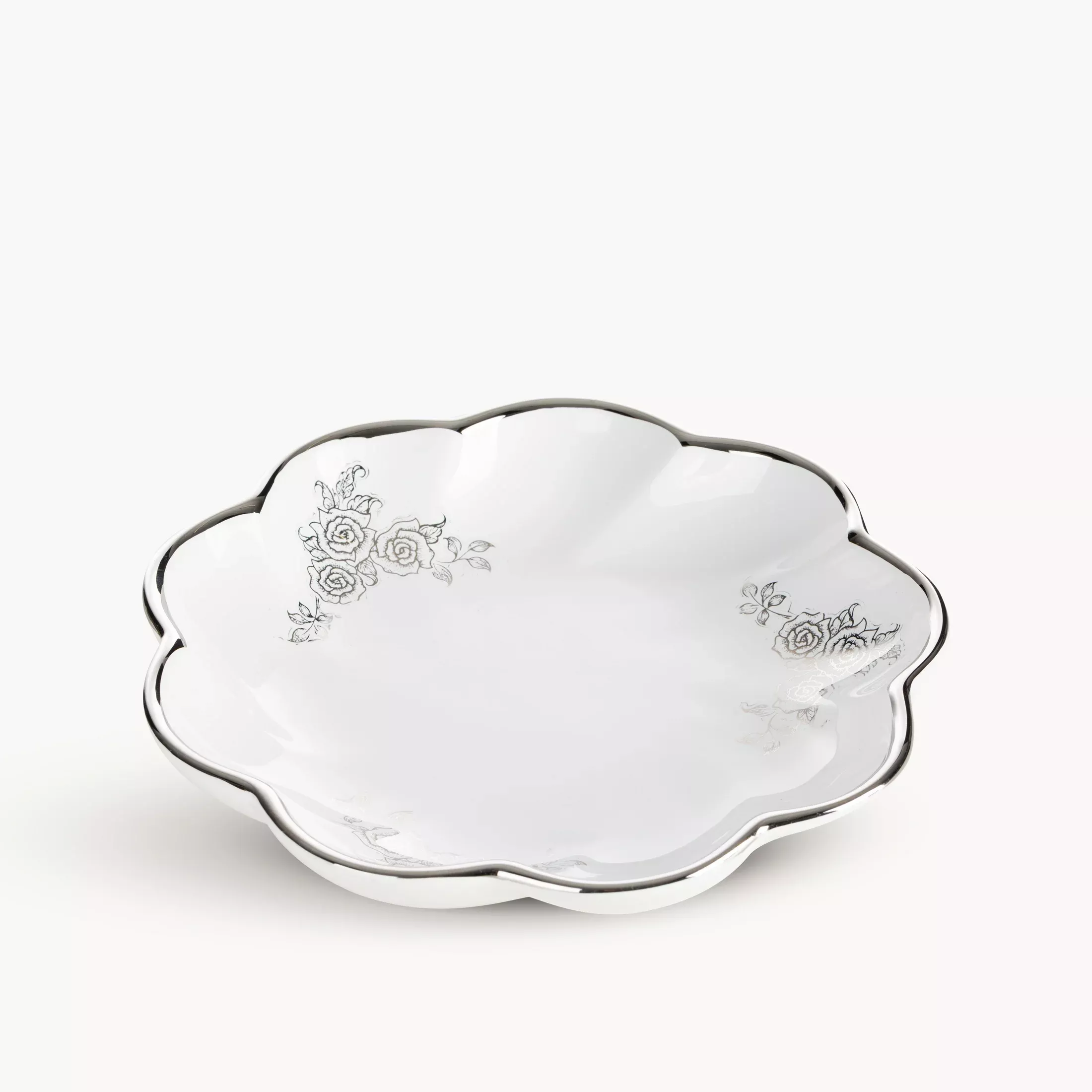 Patera dekoracyjna biało, srebrnao falowanej formie 20x4 cm ELSA