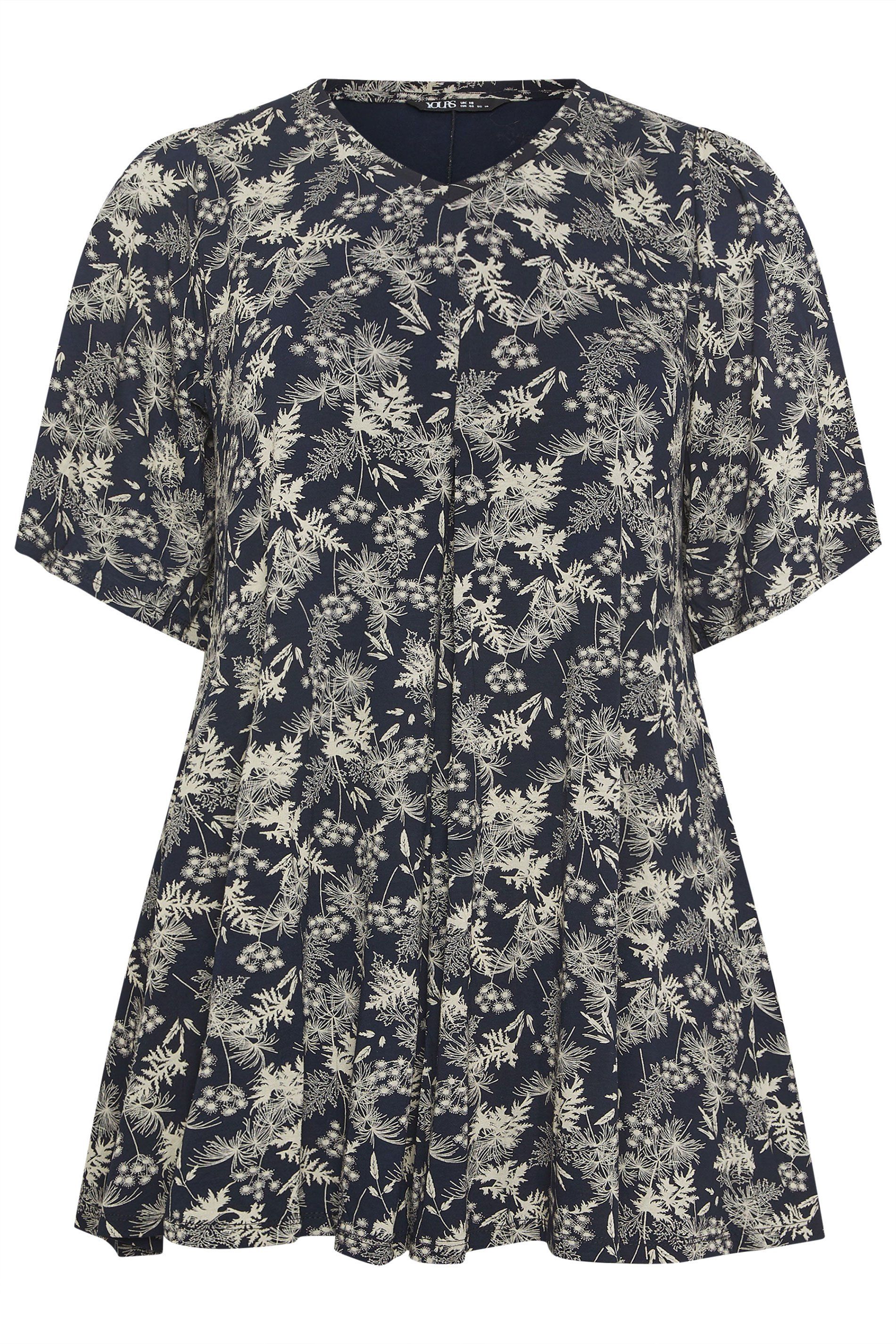 Yours Leaf Print Pleat Front Top