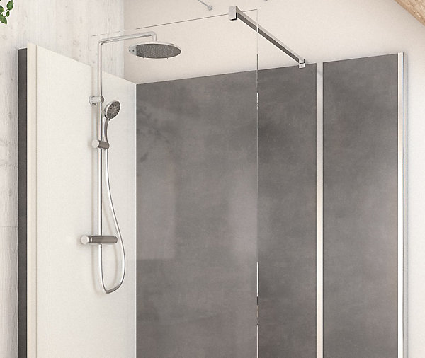 Cabine de douche à l’italienne l.90 x L.160 x H.218 cm – effet pierre charbon, receveur de plain-pied, Elmer Serenity