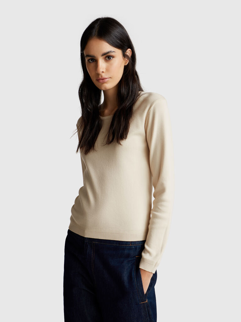 Crew neck sweater in pure cotton