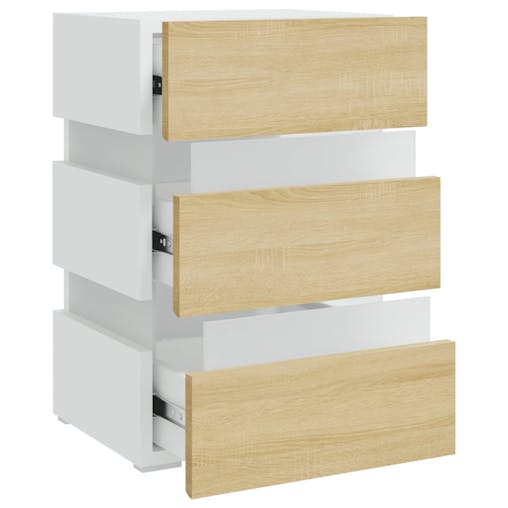 NNEVL LED Bedside Cabinet White and Sonoma Oak 45x35x67 cm Chipboard