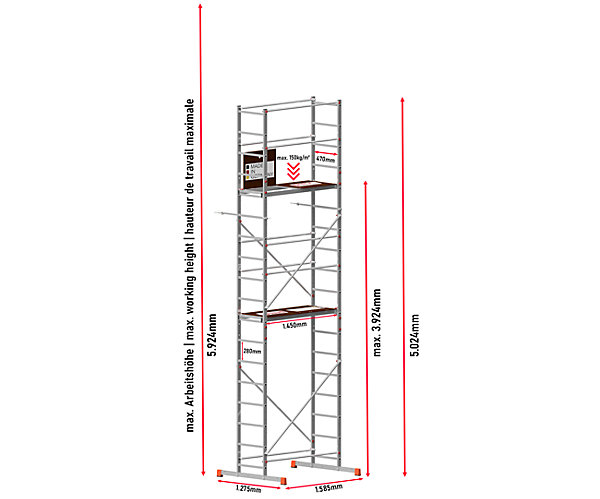 AluCombine 4 600 hauteur de travail 6m echafaudage echellee traverse 4 roues echafaudage de roulement stabilisateur triangulaire