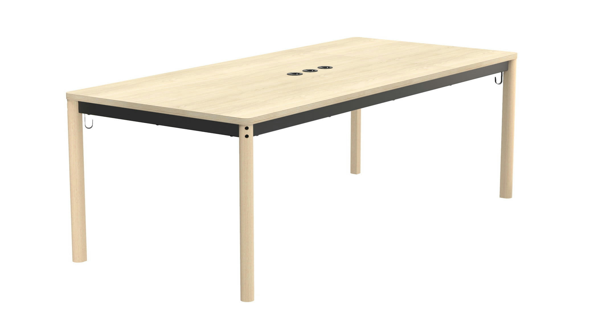 - Table de réunion 220x100 en hêtre 3 prises éléctriques