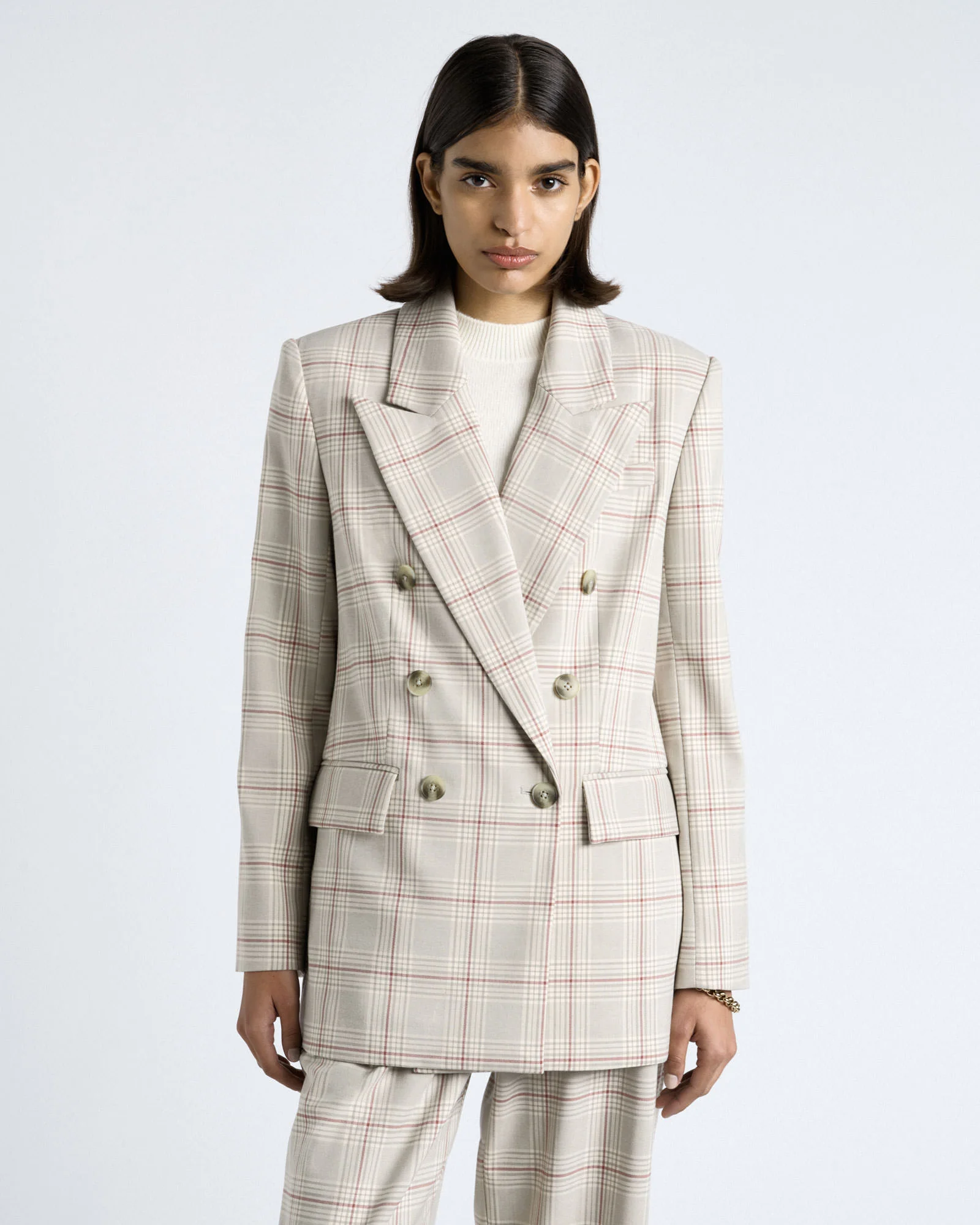 Prince of Wales Check Double Breasted Blazer