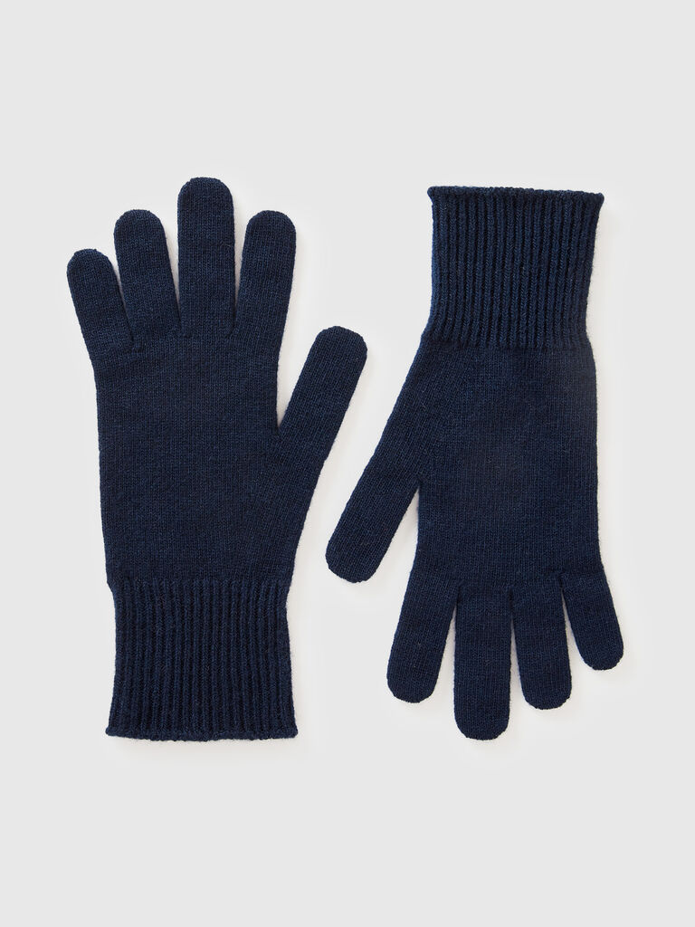 Dark blue gloves in pure Merino wool