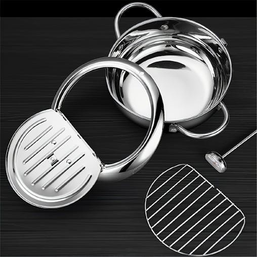 NNETM Tempura Stainless Steel Fryer Pot with Thermometer