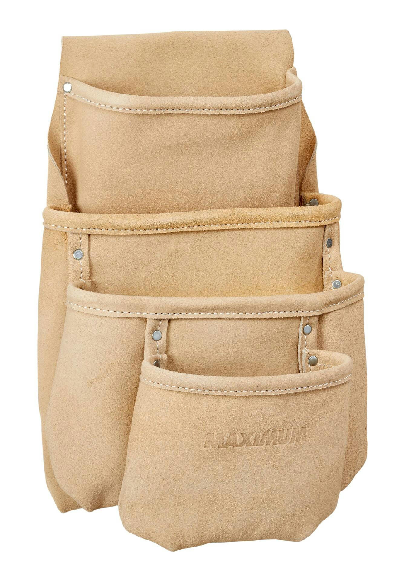 MAXIMUM Tradesperson's Drywall Leather Tool Pouch, 4 Pockets