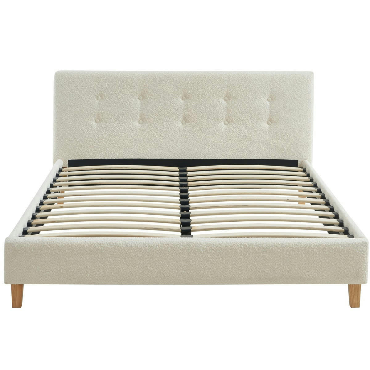 MILO - Lit adulte 160 x 200 avec tête de lit capitonnée en tissu bouclé écru