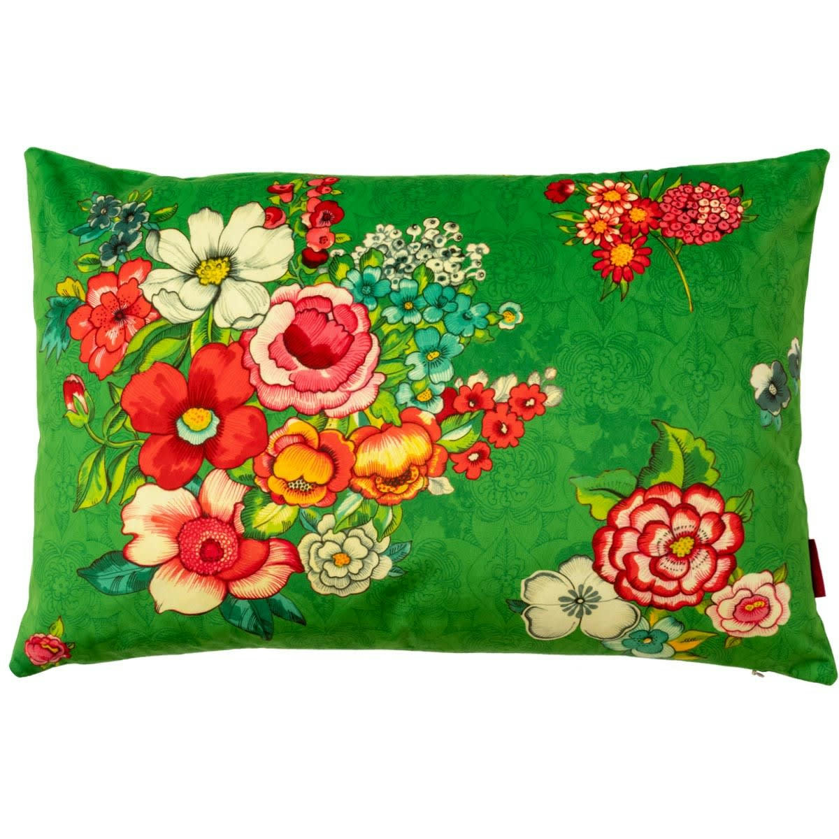 - Housse de coussin velours imprimé fleuri vert 40x60 cm