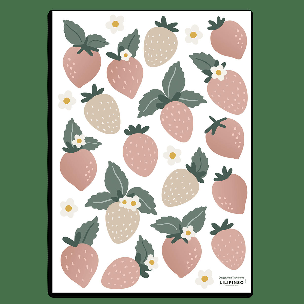 LOUISE - Stickers muraux les fraises en vinyle mat rose