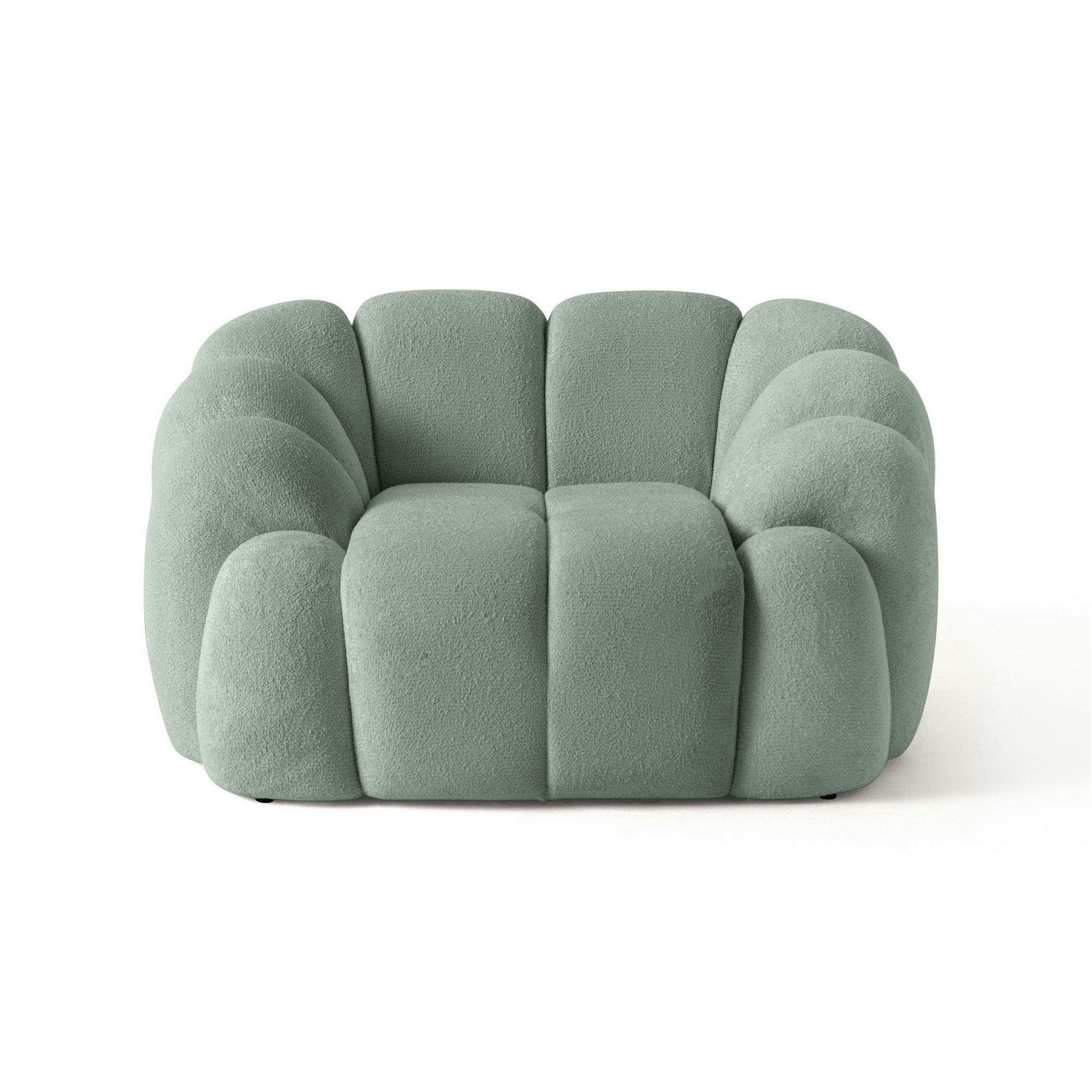Fauteuil de salon vert sauge design arrondi ONDA