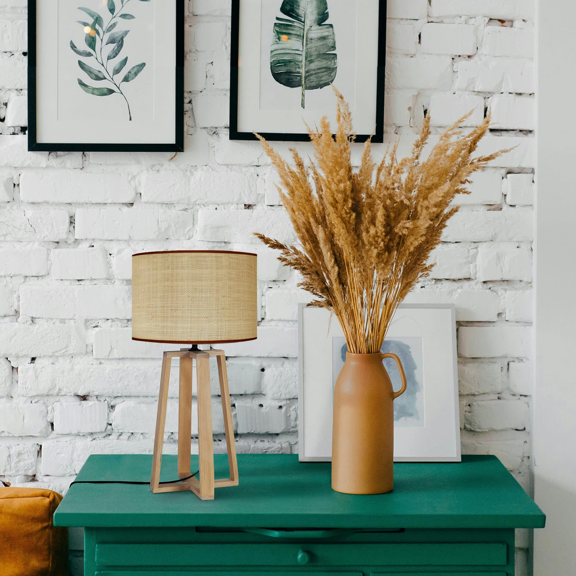 MANON - Lampe de chevet bois naturel et creme