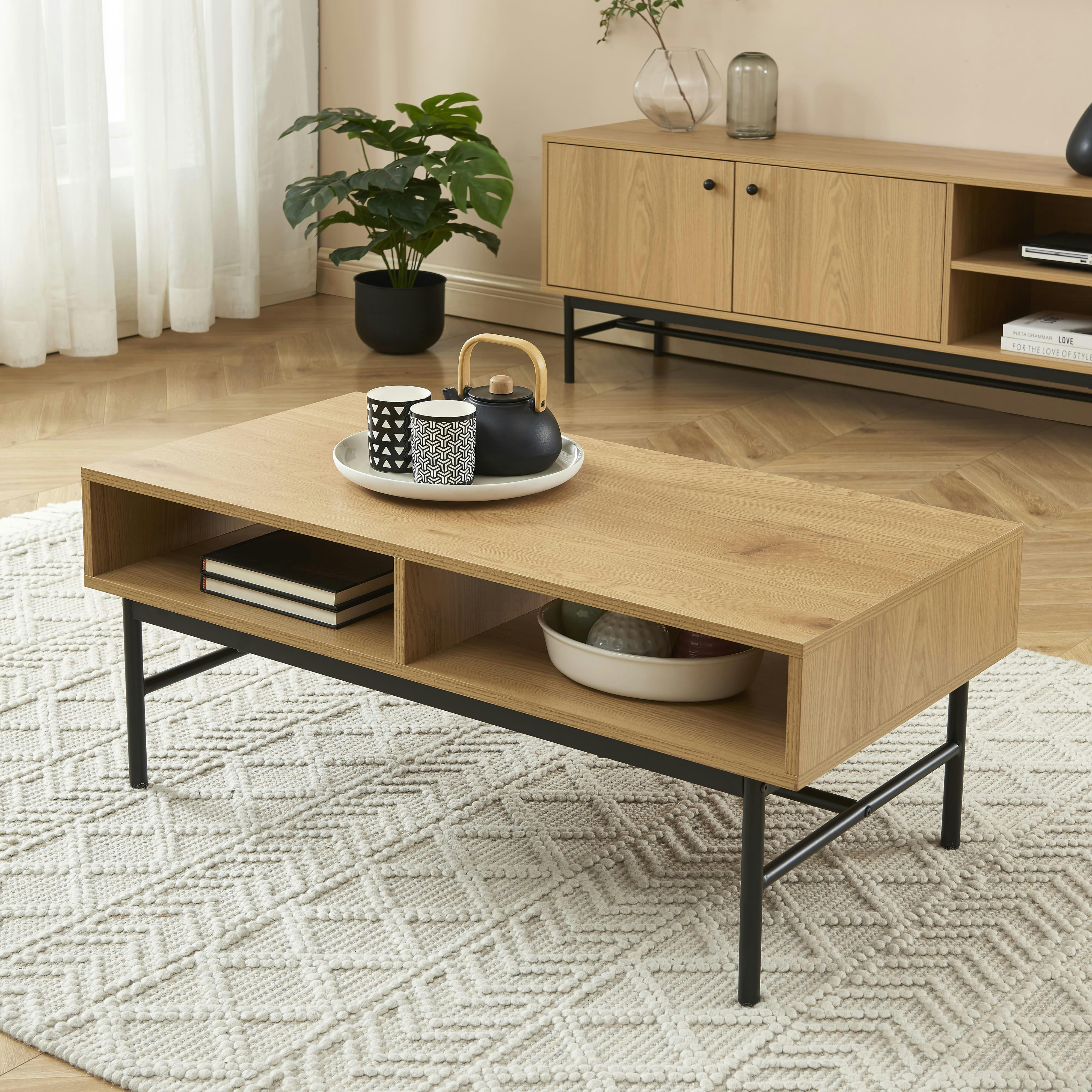 JAMES - Table basse  effet chêne pieds métal noir