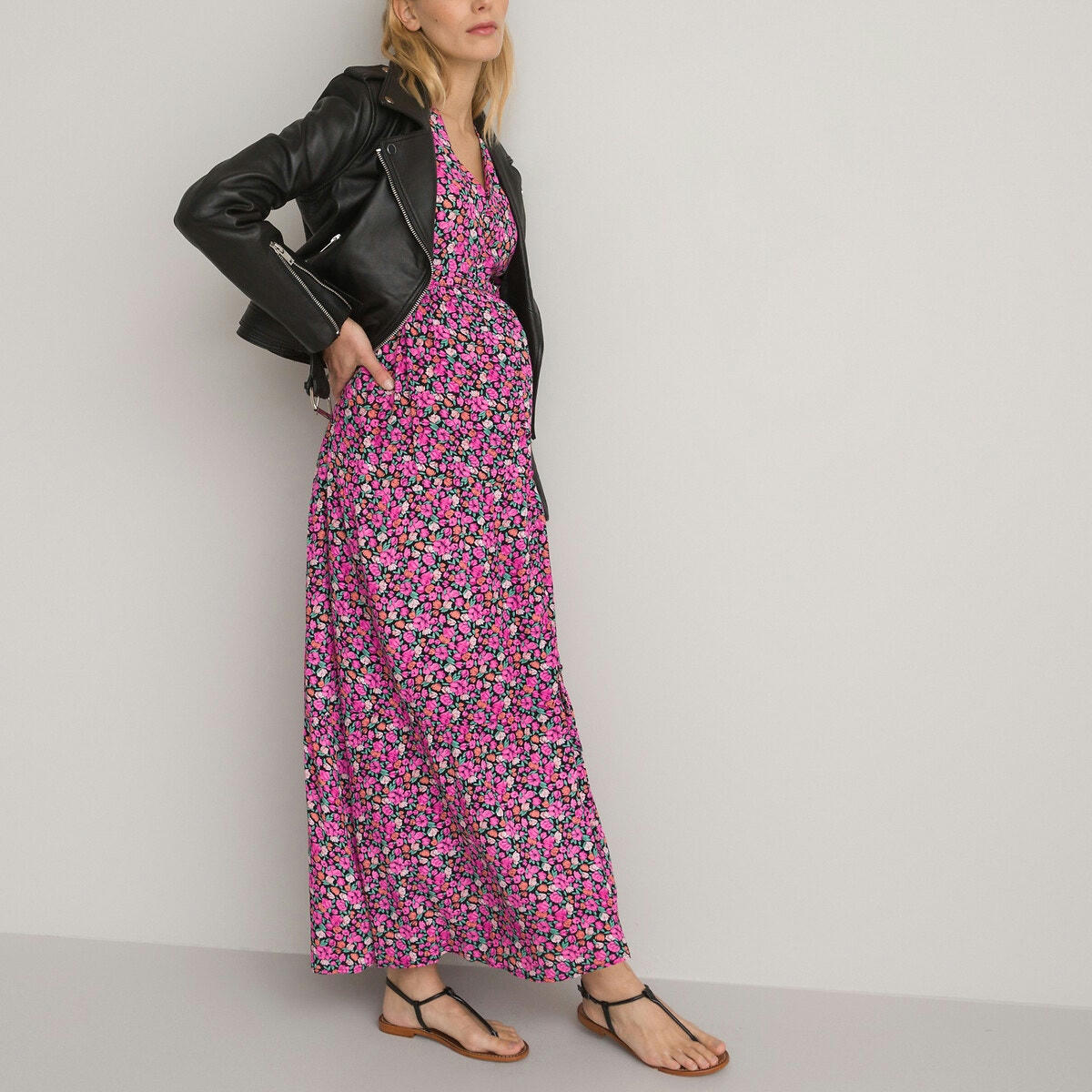 Robe de grossesse maxi longue, imprimé fleurs