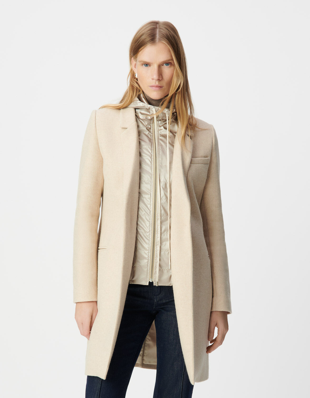 Manteau beige parementure capuche amovible Femme
