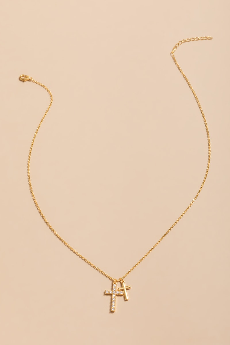 Morgan Double Cross Charm Pendant Necklace