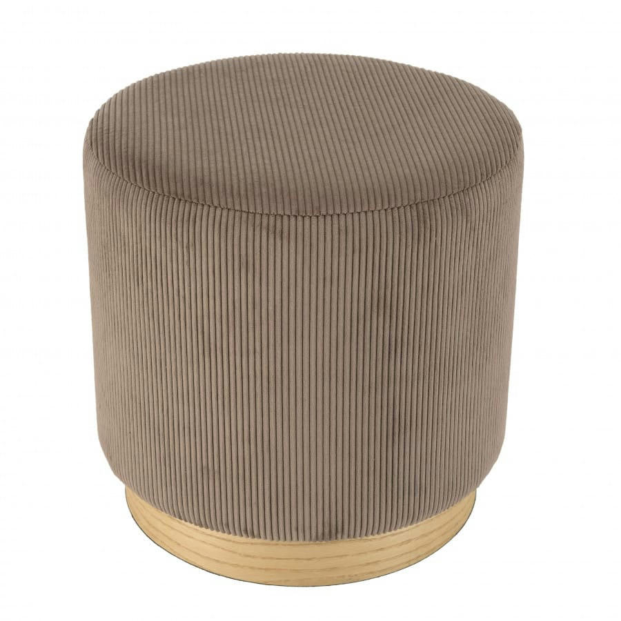 ALBANE - Tabouret velours cotelé maron base en bois
