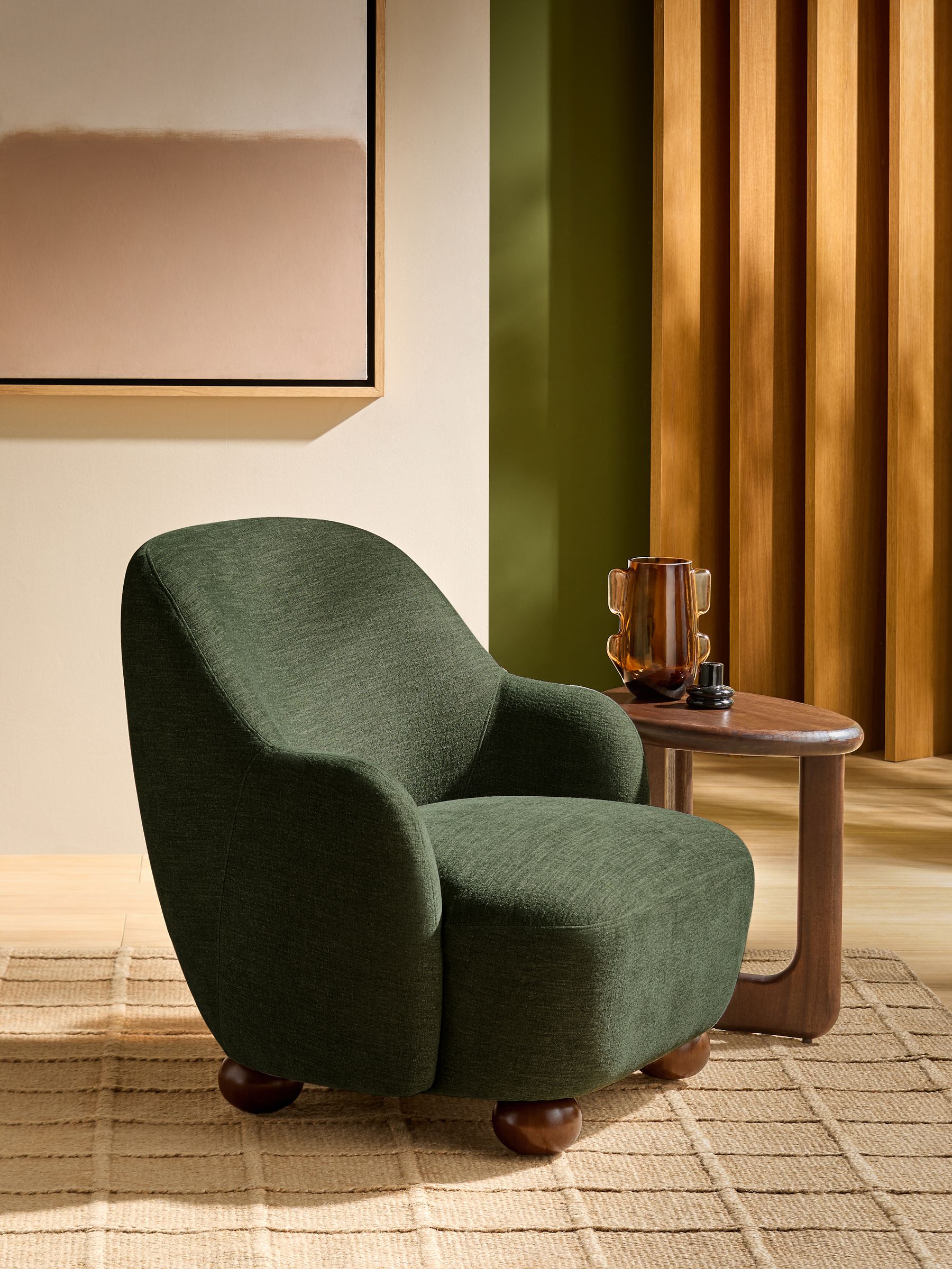 Ellio Accent Chair in Green Soft Textured Weave