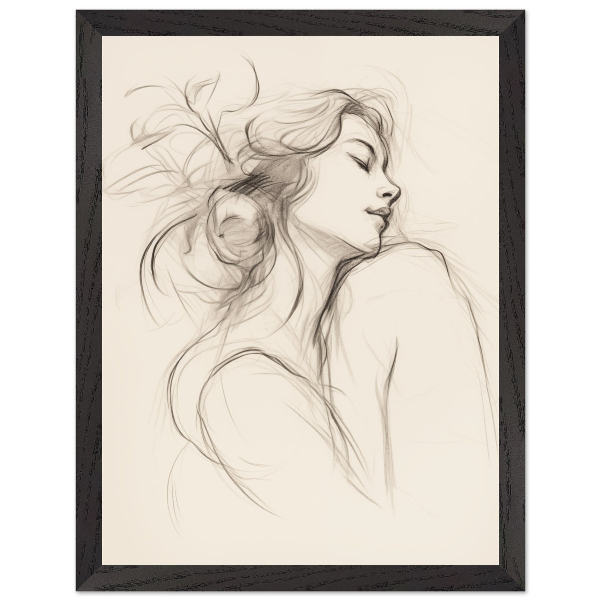 Artfulprints Poster met Lijst Abstract - Whispers of her  - 30x40 cm - Zwart / Wit