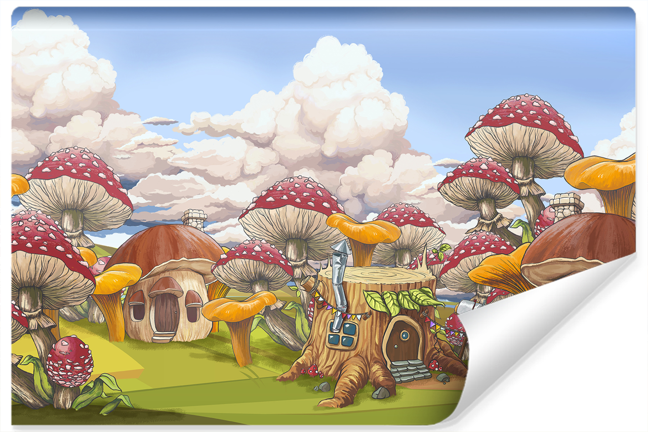 Fototapeta Drewniany DOMEK Muchomory Dekor 90x60cm