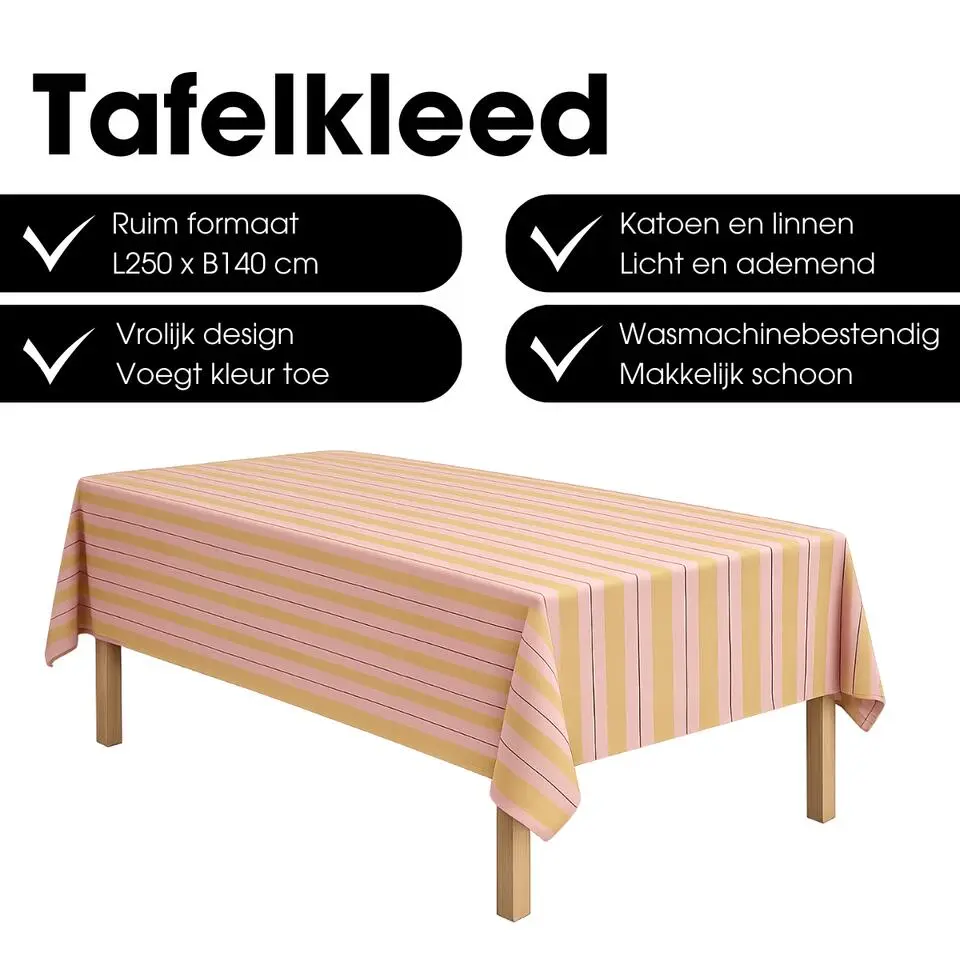 Mica Decorations Imke Gestreept Tafelkleed voor Eettafel