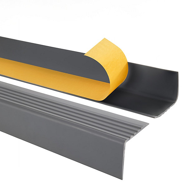 Nez de marche PVC 50x42mm, QUEST, profilé d'escalier RGP, auto-adhésif, antidérapant, d'escalier-protection, gris foncé, 1.1m
