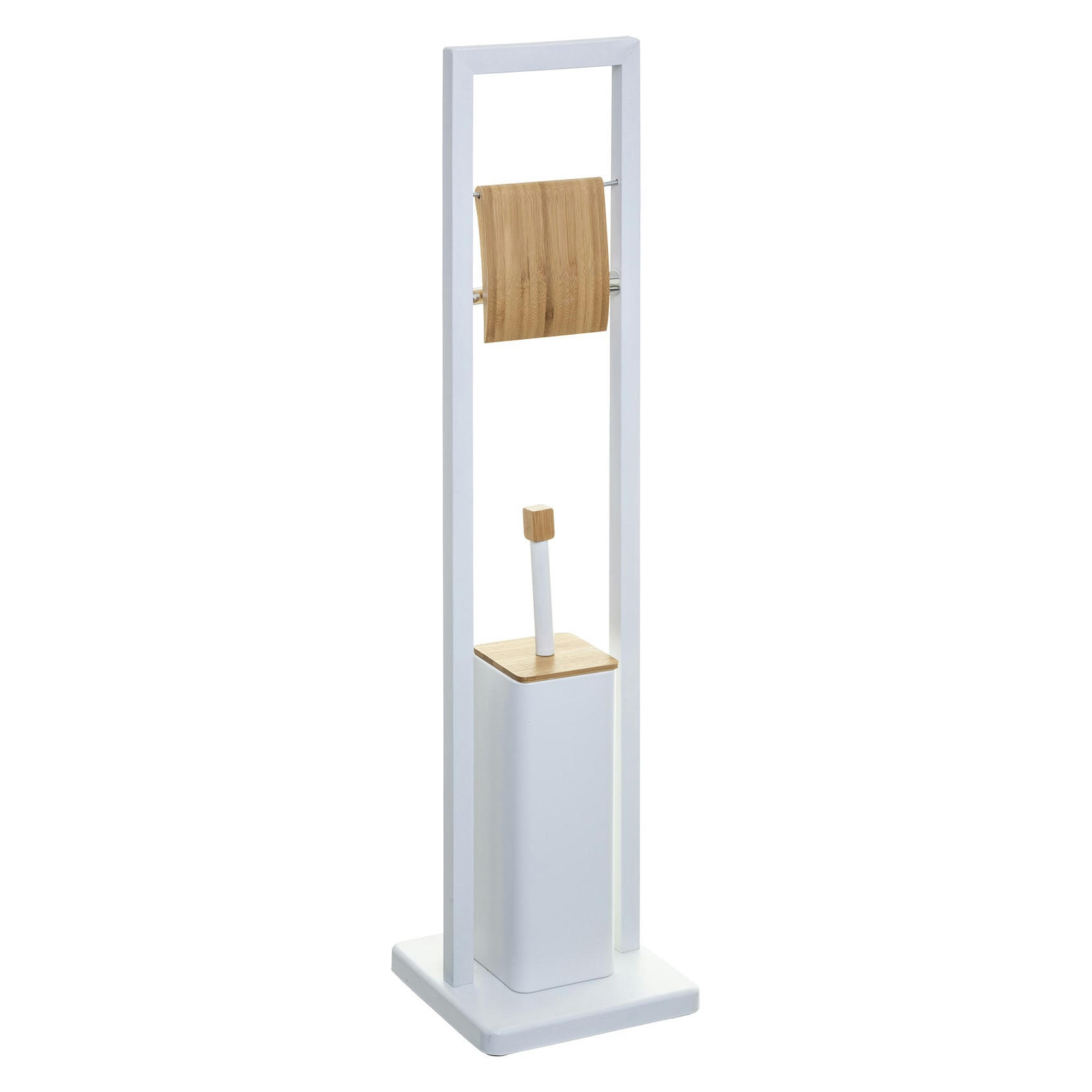 - Ensemble dérouleur et brosse wc métal/bambou/bois blanc 20x80 cm