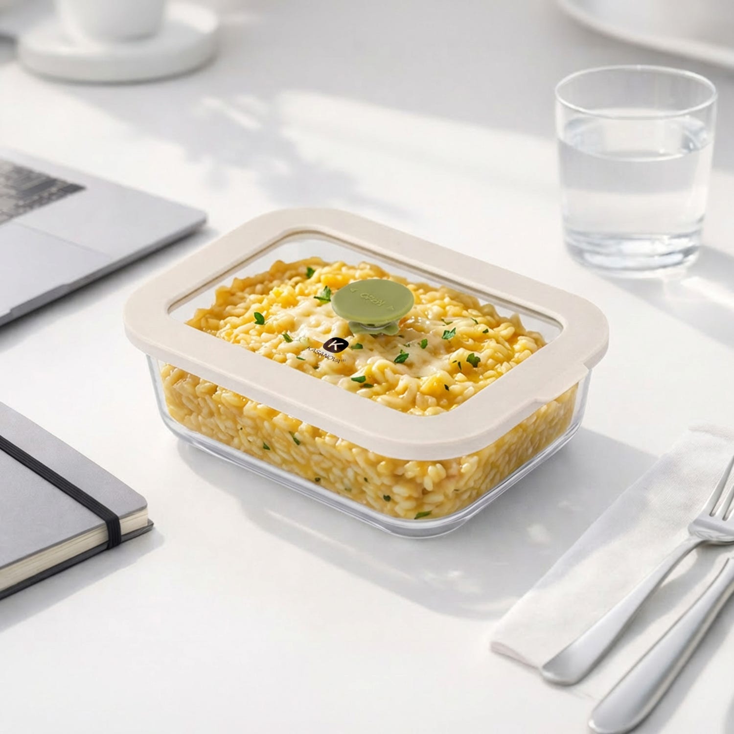 Contenitore alimentare 370 ml vetro beige