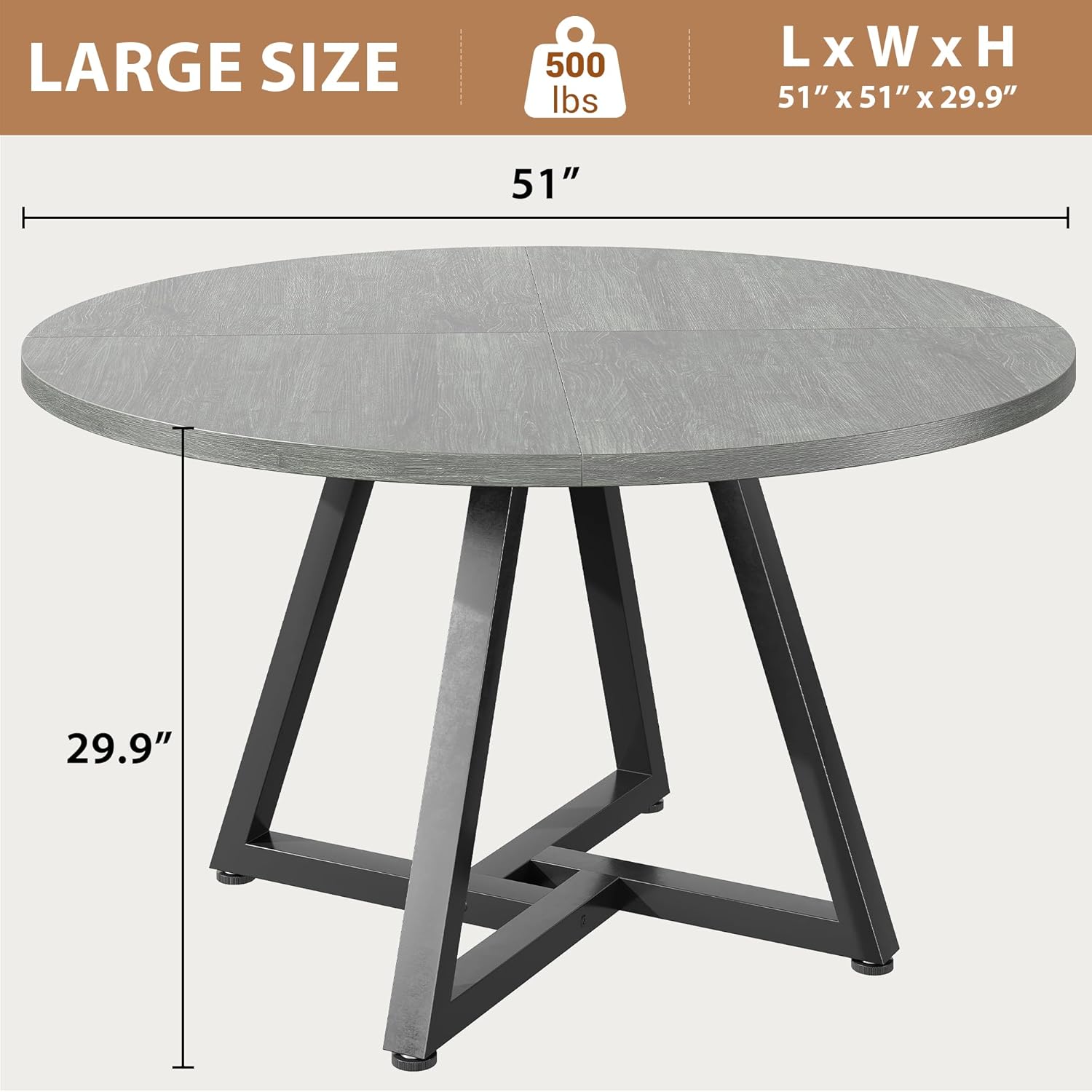 Jocoevol Round Dining Table Kitchen Dining Room Dinner Pedestal Table with Storage Shelf, Space Saving Wood Circle Industrial Furniture for Small Space (Grey, 51In)